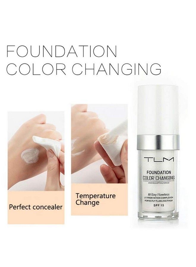 2Pcs Tlm Color Changing Foundation Liquid With 2 Brushes And 2 Cosmetics Sponge Flawless Full Coverage Natural Color Face Primer Base Makeup 30Ml