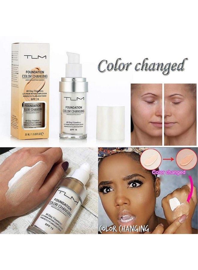 2Pcs Tlm Color Changing Foundation Liquid With 2 Brushes And 2 Cosmetics Sponge Flawless Full Coverage Natural Color Face Primer Base Makeup 30Ml