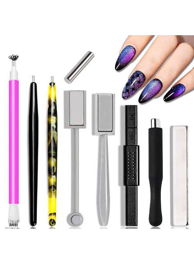 9 Pieces Nail Magnet Tool Set Doublehead Flower Design Nail Magnet Pens Multifunction Magnet Board Magnet Stick 3D Magnetic For Cat Eye Gel Polish Nail Art