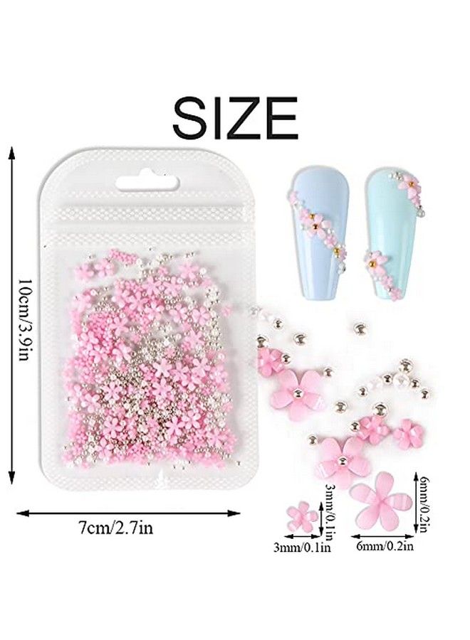 3D Flower Caviar Beads Nail Art Decals Charms For Nails White Pink 3D Acrylic Flower Nail Charms With Pearl Golden Caviar Beads For Women Diy Manicures Salon Accessories