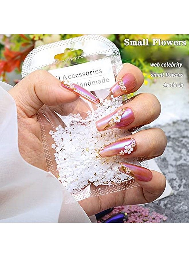 3D Flower Caviar Beads Nail Art Decals Charms For Nails White Pink 3D Acrylic Flower Nail Charms With Pearl Golden Caviar Beads For Women Diy Manicures Salon Accessories