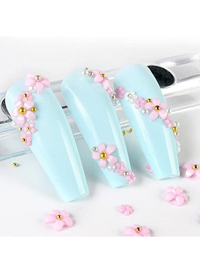 3D Flower Caviar Beads Nail Art Decals Charms For Nails White Pink 3D Acrylic Flower Nail Charms With Pearl Golden Caviar Beads For Women Diy Manicures Salon Accessories