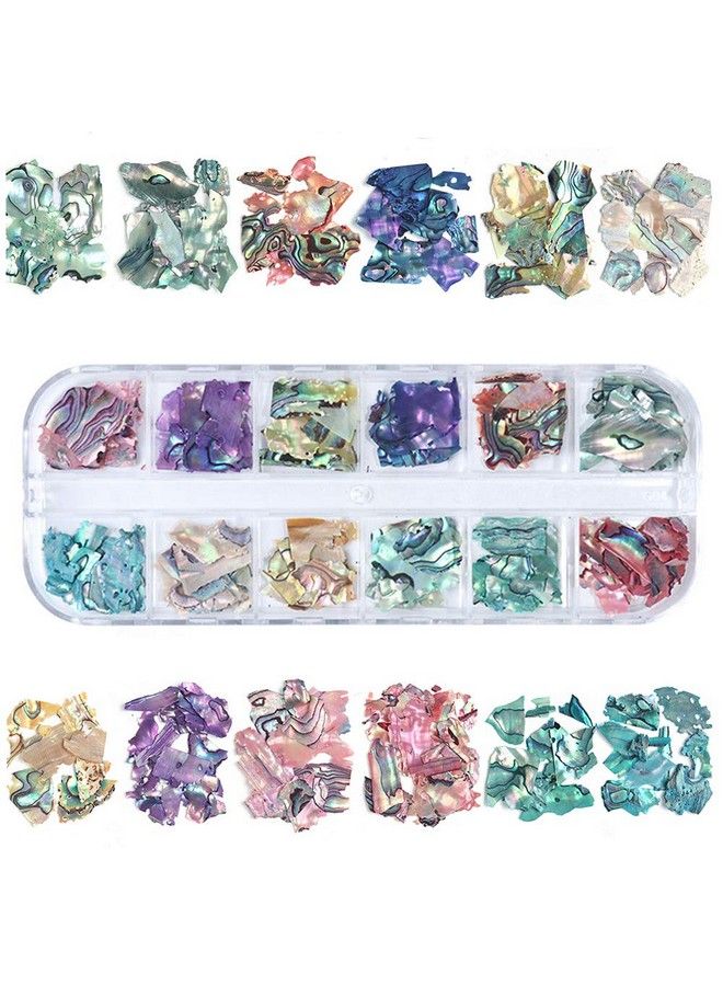 12 Colors 3D Irregular Nail Art Abalone Seashell Slices Torokom Nail Art Shell Piece Irregular Nail Art Decorations Colorful Manicure Uv Gel Flake Mermaid Nail Sequins(Transparent 1 Box)