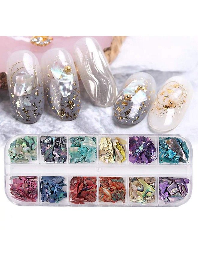 12 Colors 3D Irregular Nail Art Abalone Seashell Slices Torokom Nail Art Shell Piece Irregular Nail Art Decorations Colorful Manicure Uv Gel Flake Mermaid Nail Sequins(Transparent 1 Box)