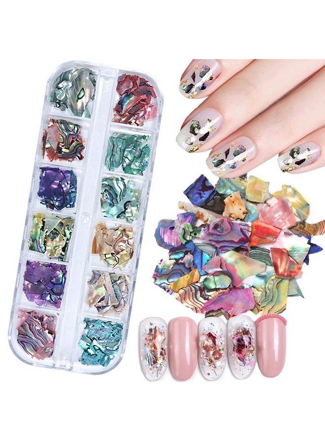 12 Colors 3D Irregular Nail Art Abalone Seashell Slices Torokom Nail Art Shell Piece Irregular Nail Art Decorations Colorful Manicure Uv Gel Flake Mermaid Nail Sequins(Transparent 1 Box)