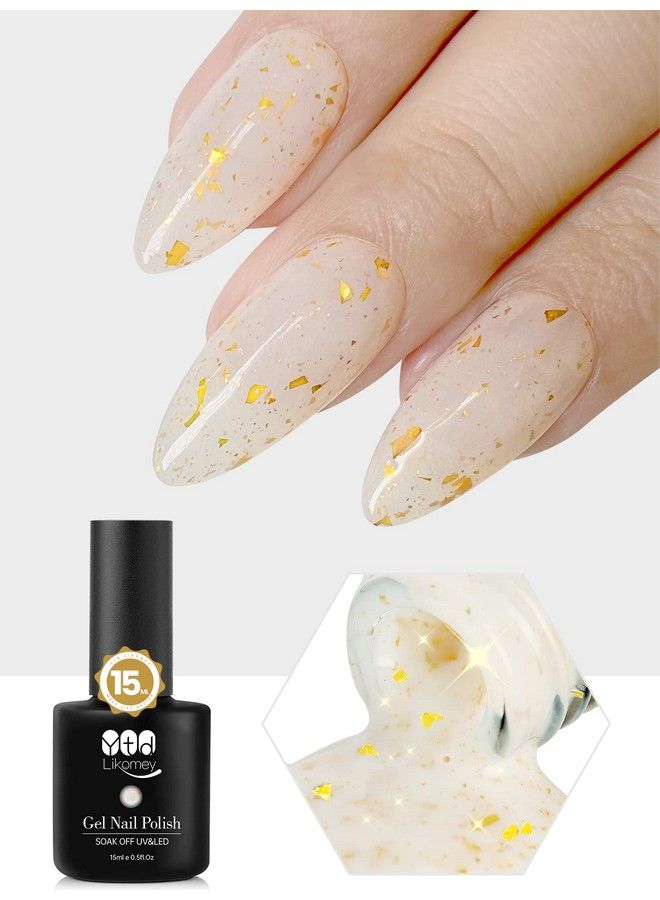 Nude Gel Nail Polish15Ml Translucent Neutral Jelly Sheer Uv Gold Flakes Nail Gelmilky White Gold Foil