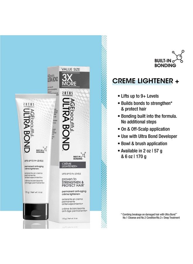 Agebeautiful Ultra Bond Permanent Creme Hair Lightener | Antiaging | Strengthens & Protects | Builds Bonds W/ Arginine | 6 Fl Oz