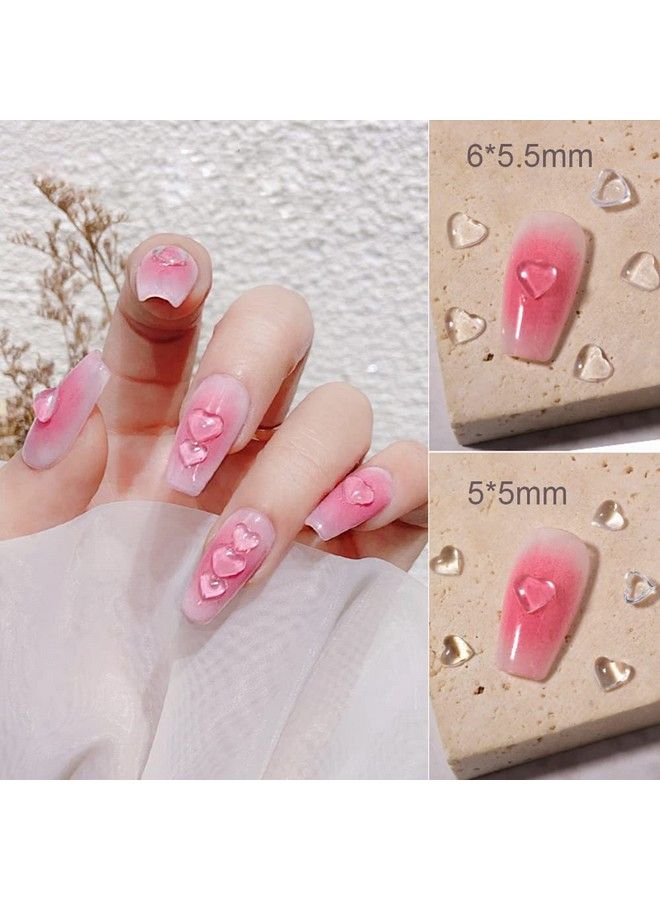 200Pcs Clear Heart Nail Art Decals Charms For Nails Clear 3D Acrylic Heart Nail Charms For Women Diy Manicures Salon Accessories