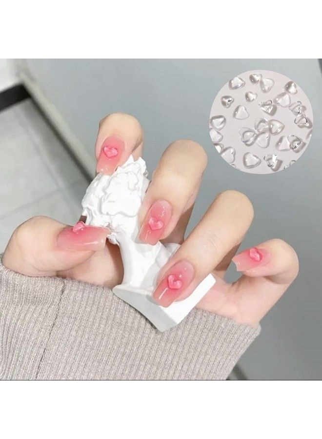 200Pcs Clear Heart Nail Art Decals Charms For Nails Clear 3D Acrylic Heart Nail Charms For Women Diy Manicures Salon Accessories