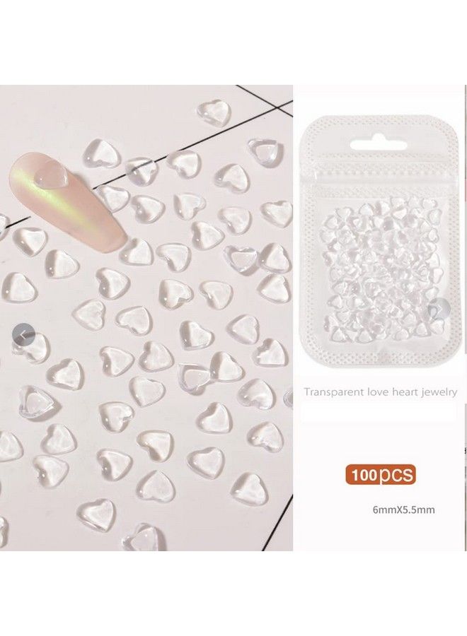 200Pcs Clear Heart Nail Art Decals Charms For Nails Clear 3D Acrylic Heart Nail Charms For Women Diy Manicures Salon Accessories