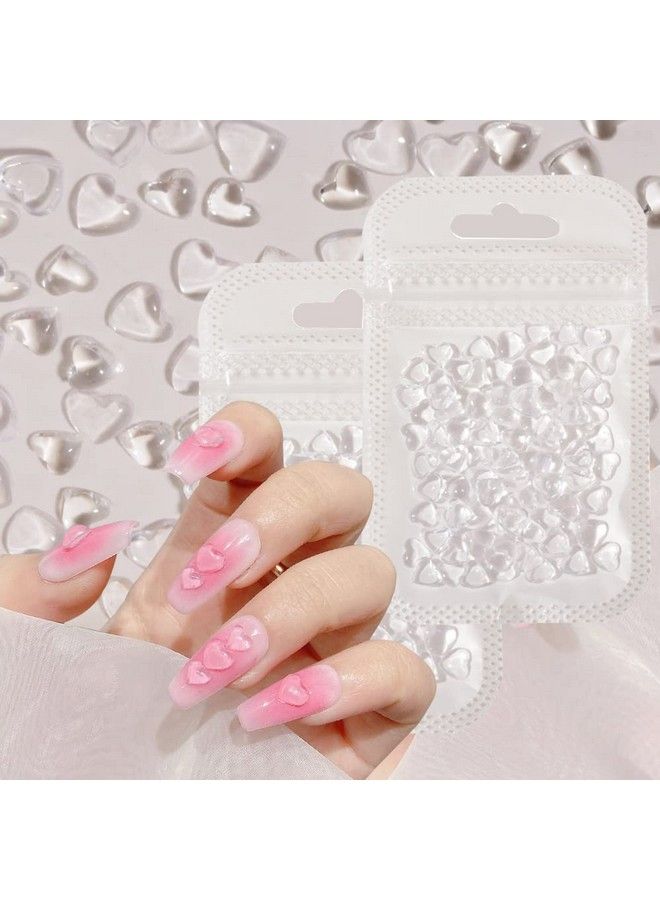 200Pcs Clear Heart Nail Art Decals Charms For Nails Clear 3D Acrylic Heart Nail Charms For Women Diy Manicures Salon Accessories