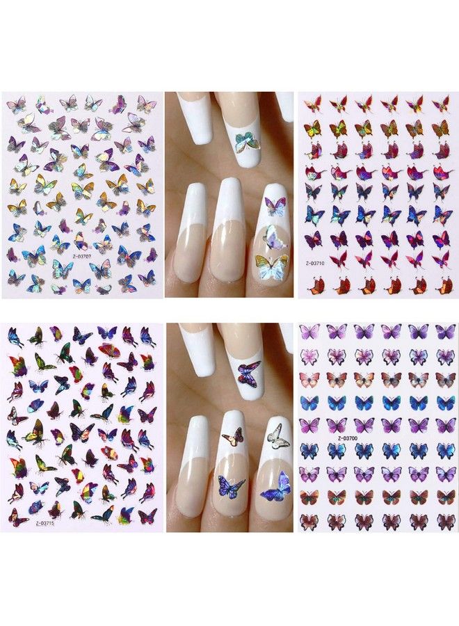 12 Sheets Butterfly Nail Art Stickers Decals 3D Selfadhesive Nail Decals Butterfly Designs Nails Supplies Butterfly Stickers For Diy Colorful Laser Butterflies Nails Manicure Decor
