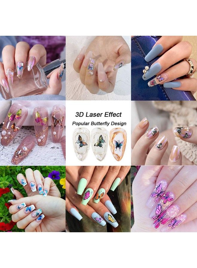 12 Sheets Butterfly Nail Art Stickers Decals 3D Selfadhesive Nail Decals Butterfly Designs Nails Supplies Butterfly Stickers For Diy Colorful Laser Butterflies Nails Manicure Decor
