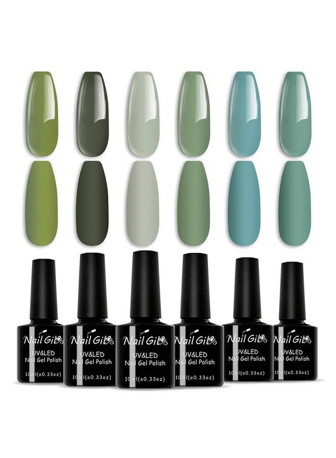 Nailgil Gel Nail Polish Set Green 6 Colors Soak Off Olive Turquoise Sage Nail Gel Mint Army Teal Green U V Nail Polish With Nail Stickers Gift For Women Diy At Home 10Ml