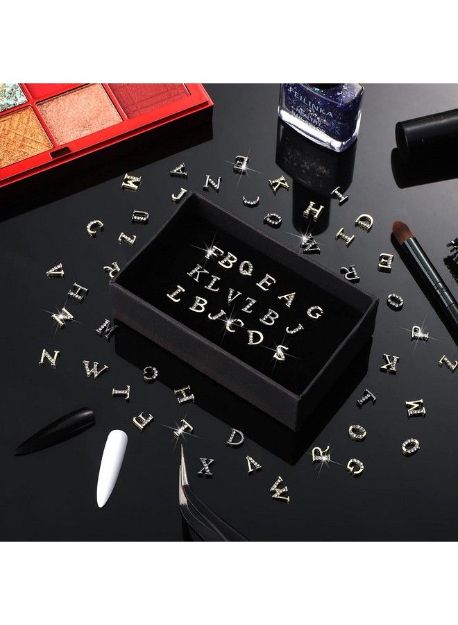52 Pieces Letters Nail Stud Stickers Alloy Rhinestone Letter Charms 3D Capital Letters Nail Studs Alphabet Nail Charms English Nail Decoration For Women Girls Nail Accessories Home Salon Gold Silver