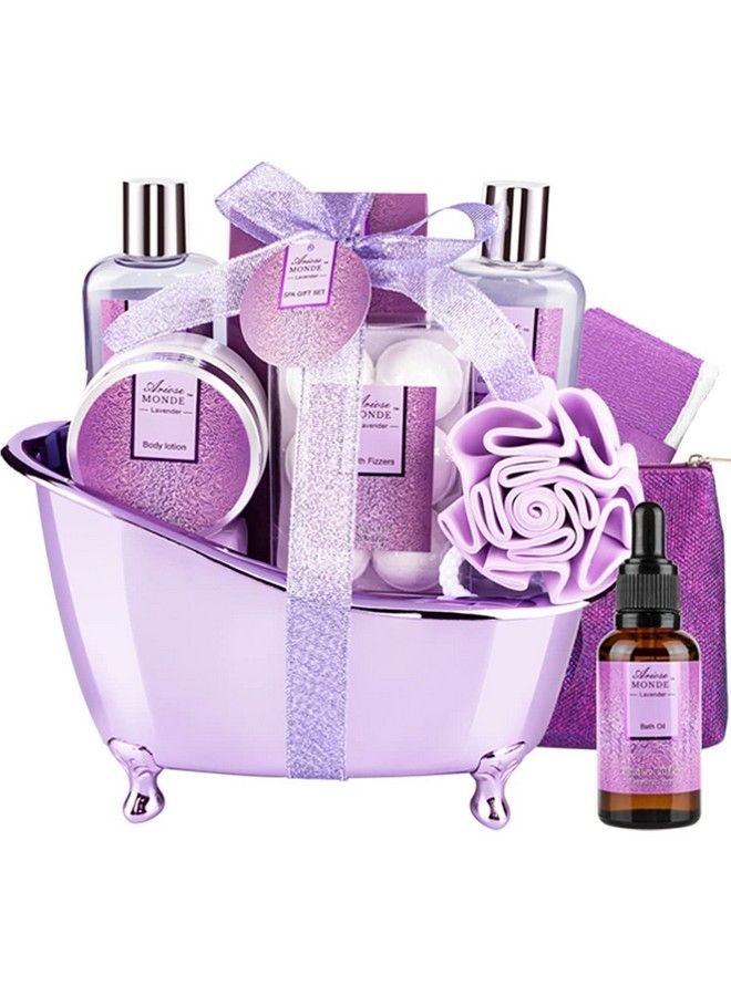 Bath Spa Basket Gift Set Bath & Body Gift Set For Women Lavender Scent Includes Body Lotion Shower Gel Bath Salts Bubble Bath Bath Fizzers Bath Oil Birthday Bath Set Gift Idea