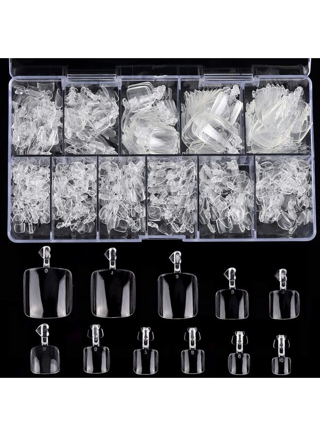 Fake Toenail Tips 550Pcs Acrylic Full Cover False Toe Nail Tips For Diy Nail Art (Clear)