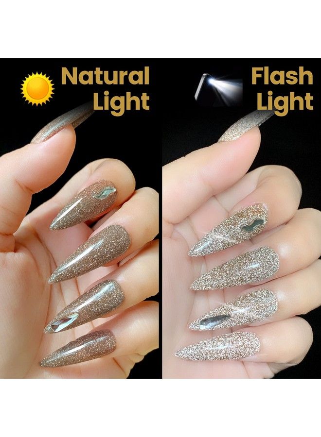 Reflective Glitter Gel Nail Polish15Ml Champagne Gold Flash Diamond Disco Dj Shimmer Nail Gelsparkly Shiny Soak Off Uv Gel Polish Varnishsalon Home Diy Manicure