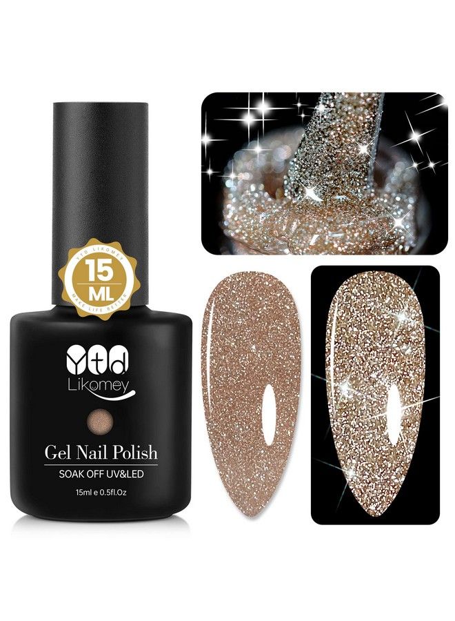 Reflective Glitter Gel Nail Polish15Ml Champagne Gold Flash Diamond Disco Dj Shimmer Nail Gelsparkly Shiny Soak Off Uv Gel Polish Varnishsalon Home Diy Manicure