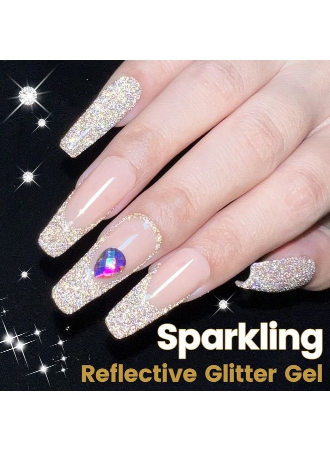 Reflective Glitter Gel Nail Polish15Ml Champagne Gold Flash Diamond Disco Dj Shimmer Nail Gelsparkly Shiny Soak Off Uv Gel Polish Varnishsalon Home Diy Manicure