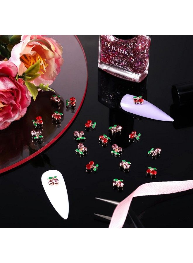 36 Pcs 3D Cherry Nail Charms Cherry Nail Rhinestones 3D Shiny Nail Gems Nail Glitter Studs Nail Slices For Women Girl Nail Jewelry Making Crafts(Pink Red6 X 5.5 Mm)