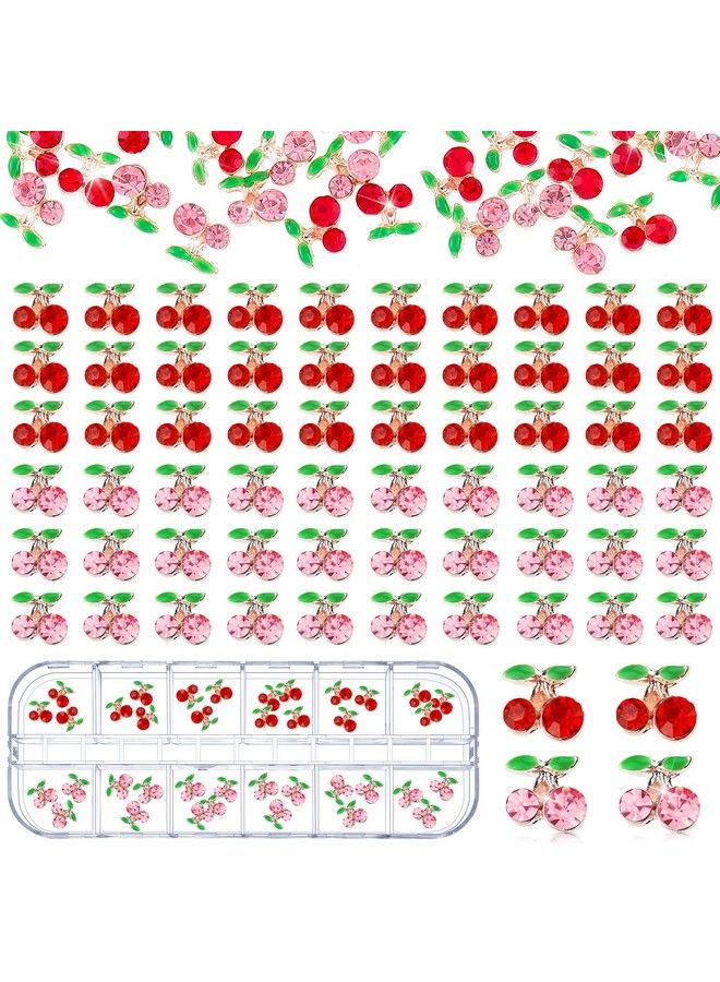 36 Pcs 3D Cherry Nail Charms Cherry Nail Rhinestones 3D Shiny Nail Gems Nail Glitter Studs Nail Slices For Women Girl Nail Jewelry Making Crafts(Pink Red6 X 5.5 Mm)