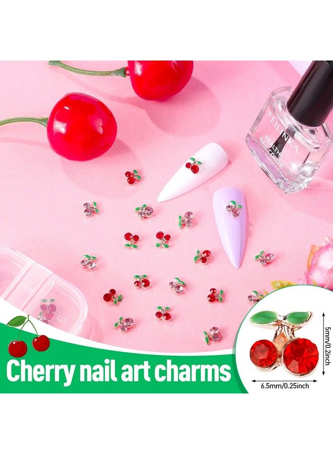 36 Pcs 3D Cherry Nail Charms Cherry Nail Rhinestones 3D Shiny Nail Gems Nail Glitter Studs Nail Slices For Women Girl Nail Jewelry Making Crafts(Pink Red6 X 5.5 Mm)