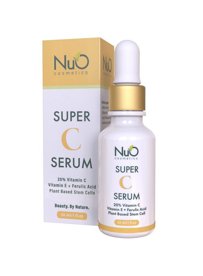 Nuorganic Super 20% Vitamin C Serum With Hyaluronic Acid & Plant Stem Cells Brightening Antiaging For Dark Spots And Fine Lines Organic & Vegan (1Fl Oz)