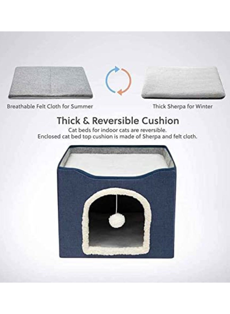 Foldable Comfortable Indoor Cat Bed With Hanging Fluffy Ball, Scratching Pad And Detachable Storage Box. Large Pet Play House