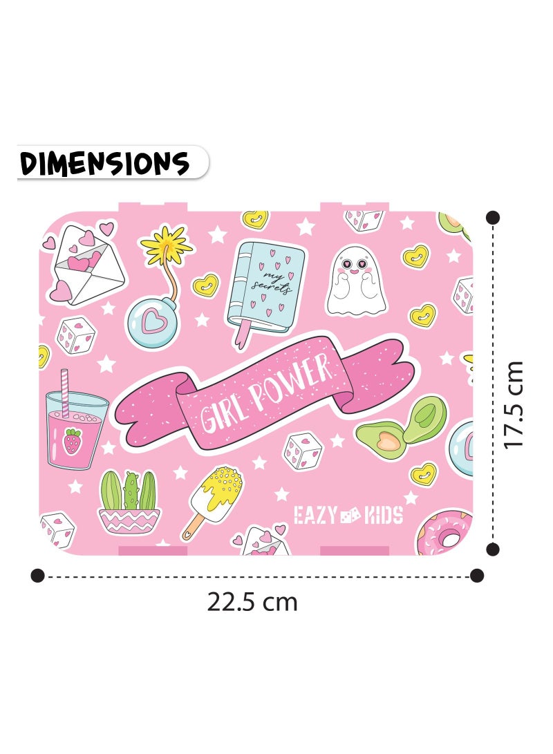 Eazy Kids Bento Box wt Insulated Lunch Bag & Cutter Set Combo Girl Power Pink