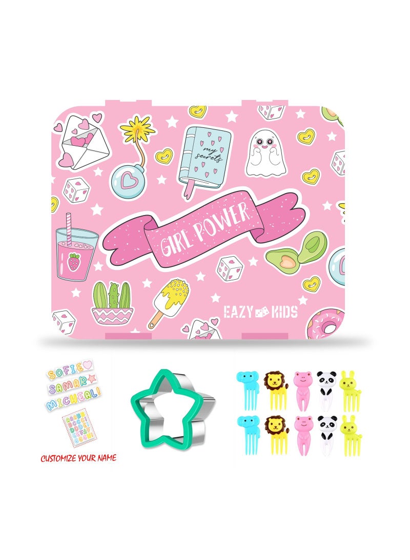 Eazy Kids Bento Box wt Insulated Lunch Bag & Cutter Set Combo Girl Power Pink