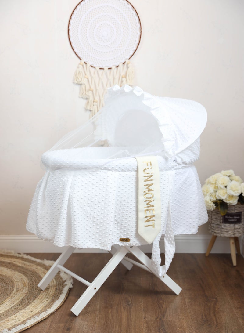 Portable Baby Moses Basket Cot With Durable Stand (white)