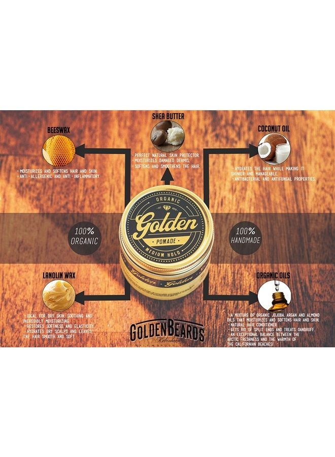 3,3 Oz Organic & Natural Hair Pomade Wax & Oil Base - Handcrafted with love in Denmark by Us - Perfect Shine effect for long and short hair - Medium and Flexible Hold - UNISEX -Organic