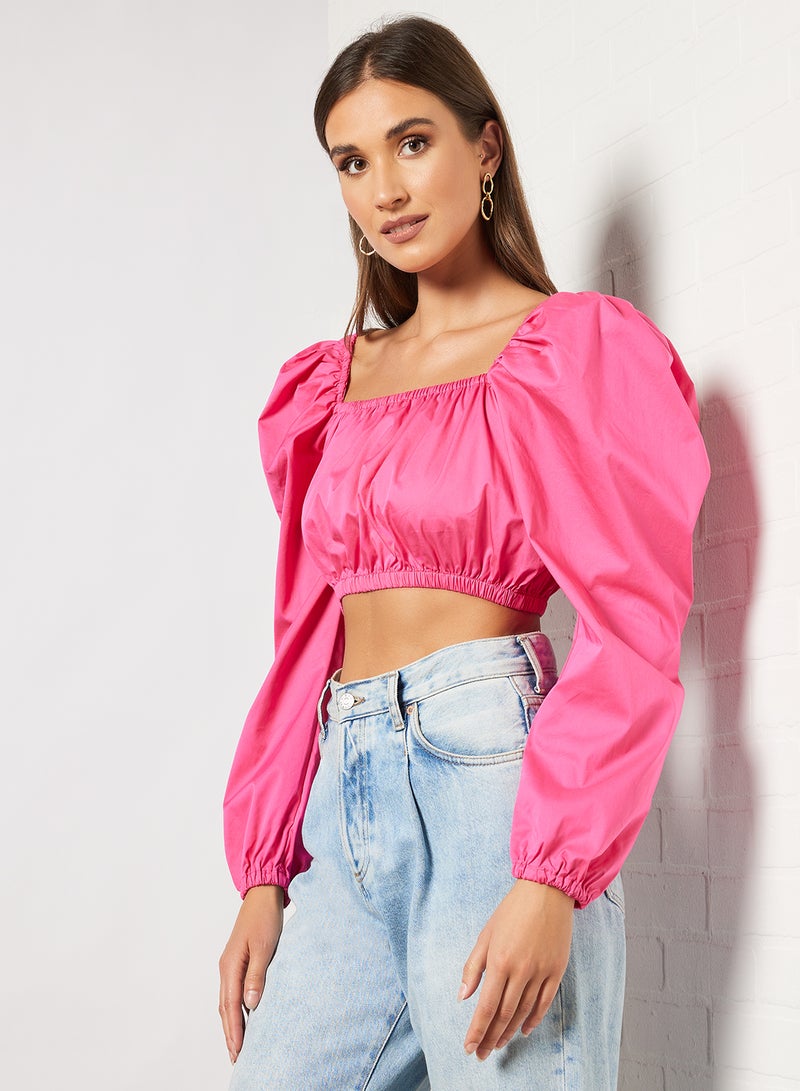 Puff Sleeve Square Neck Top Pink