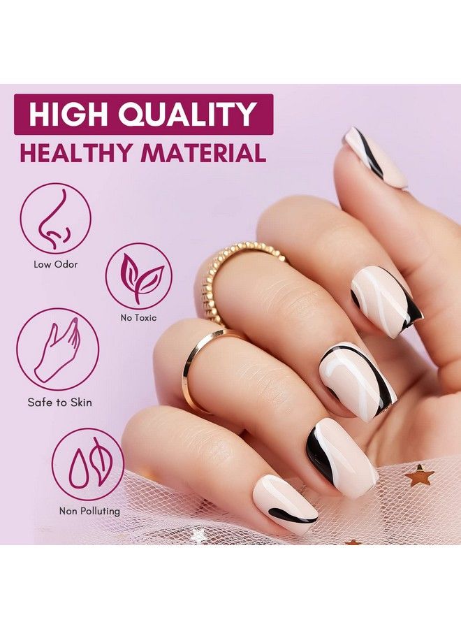 Gel Nail Polish Liner Set 8Ml 2 Color Nail Art Polish White Black For French Tip Swirl Draw Nail Soak Off Uv Curing Built Thin Brush Manicure Set For Salon Diy