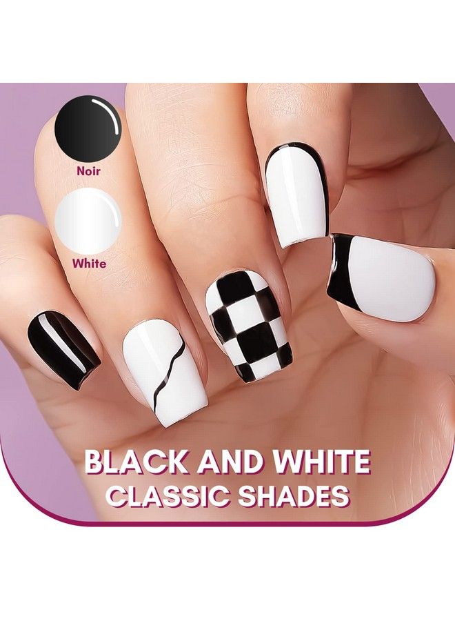 Gel Nail Polish Liner Set 8Ml 2 Color Nail Art Polish White Black For French Tip Swirl Draw Nail Soak Off Uv Curing Built Thin Brush Manicure Set For Salon Diy