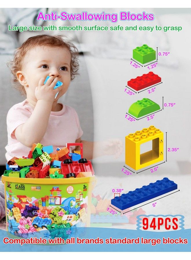 Large Building Blocks Set 94 Pcs Classic Big Blocks Stem Toy Bricks Kids Preschool Toy Early Learning First Building Blocks Ideal Great Gift For Toddler Boys Girls Age 345678+