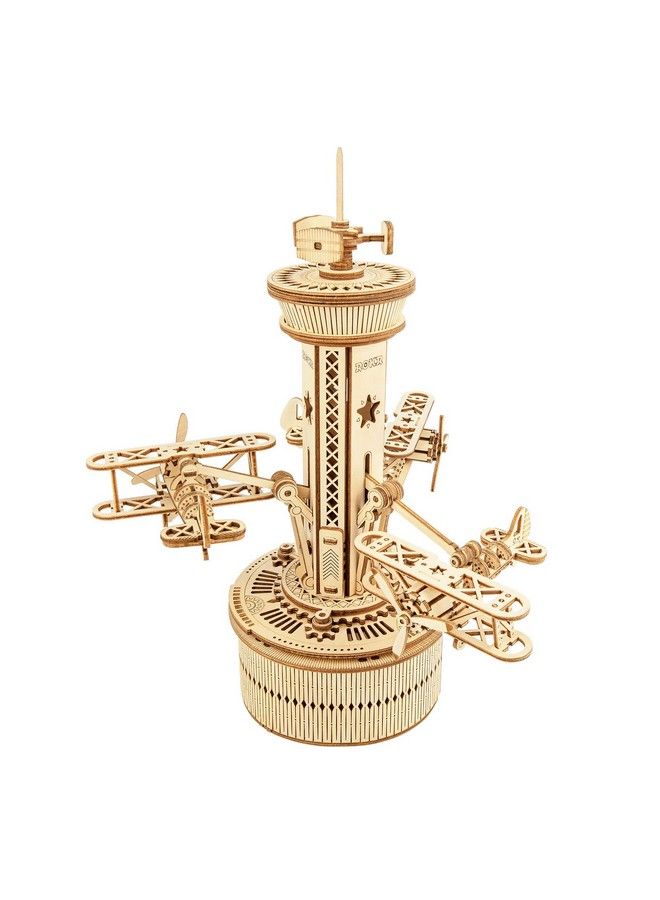 3D Wooden Puzzle For Adults Airplane Tower Music Box Diy Mechanical Model Building Kit 10