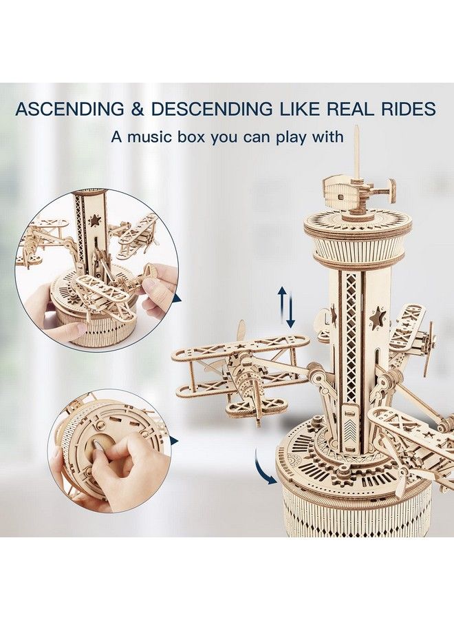 3D Wooden Puzzle For Adults Airplane Tower Music Box Diy Mechanical Model Building Kit 10