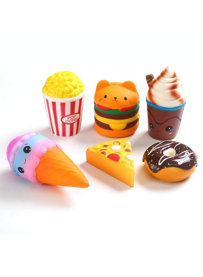 6Pcs Slow Rising Squishies Squishy Toys Jumbo Squishies Hamburger Popcorn Cake Ice Cream Pizza Kawaii Squishy Toys Or Stress Relief Squeeze Toys Party Favors For Kids Adults Decorative Props