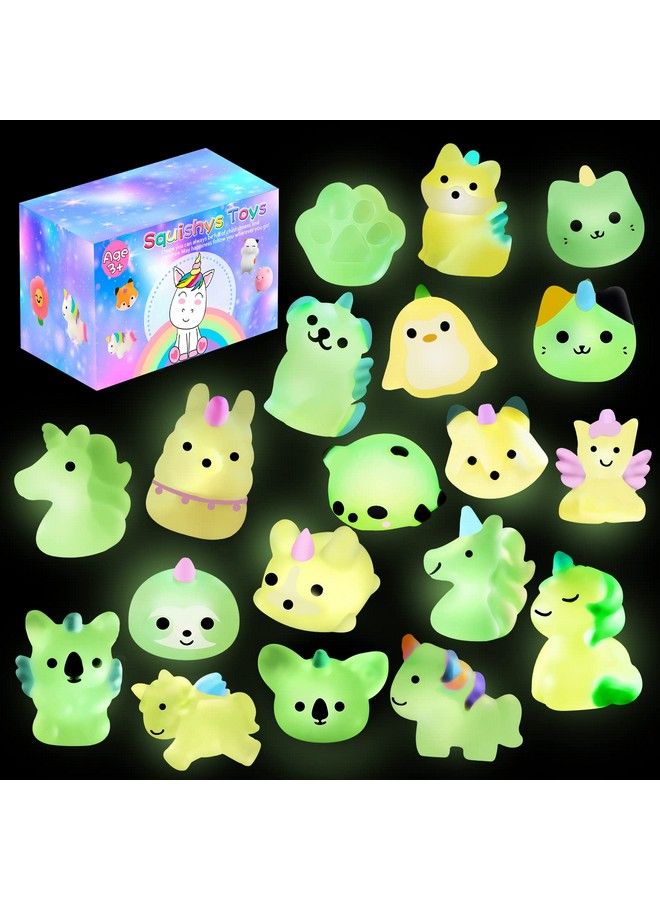 20 Pcs Mochi Squishies Toys Mini Squishies For Unicorn Kawaii Squishies Animals With Gift Box Glow In The Dark Cute Stuff Squishies Stress Relief Toy Birthday Party Favors For Kids Girls Boys