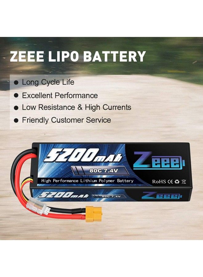 2S 5200Mah Lipo Battery 7.4V 80C Battery With Xt60 Plug Hard Case For 1/8 1/10 Rc Vehicles Car Slash Rc Buggy Truggy Rc Airplane Uav Drone(2 Packs)