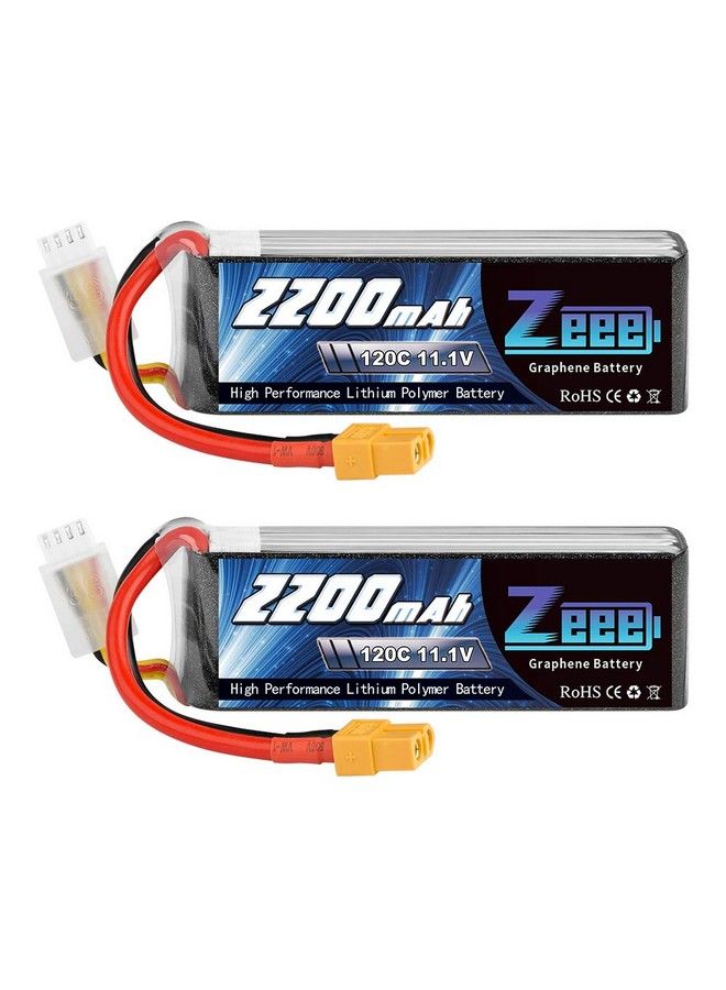 3S 120C 2200Mah 11.1V Lipo Battery With Xt60 Plug Rc Graphene Lipo For Fpv Drone Quadcopter Helicopter Airplane Rc Boat Rc Car Rc Models(2 Pack)