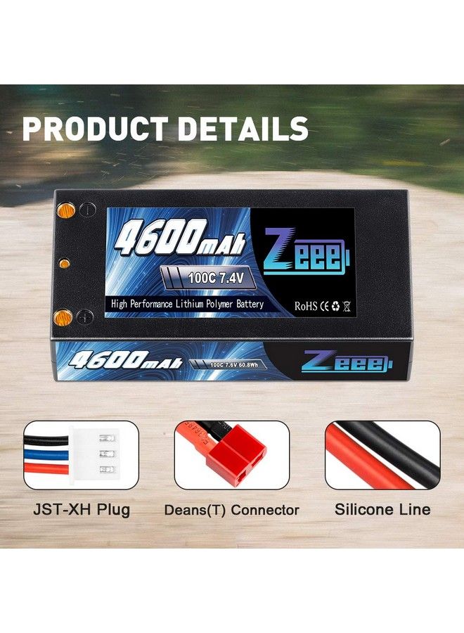 2S Shorty Lipo 7.4V 100C 4600Mah Hardcase Lipo Battery With 4Mm Bullet Deans Connector For Rc 1/10 Scale Vehicles Car Trucks Boats