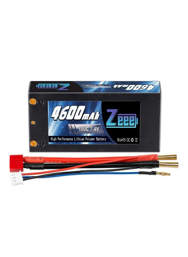 2S Shorty Lipo 7.4V 100C 4600Mah Hardcase Lipo Battery With 4Mm Bullet Deans Connector For Rc 1/10 Scale Vehicles Car Trucks Boats