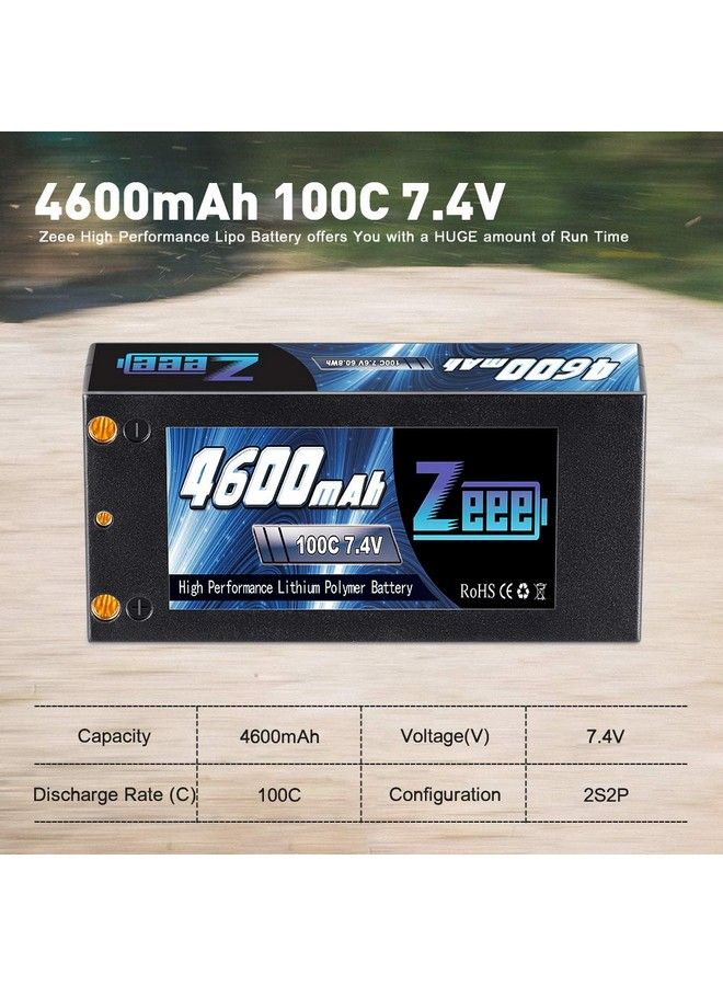 2S Shorty Lipo 7.4V 100C 4600Mah Hardcase Lipo Battery With 4Mm Bullet Deans Connector For Rc 1/10 Scale Vehicles Car Trucks Boats