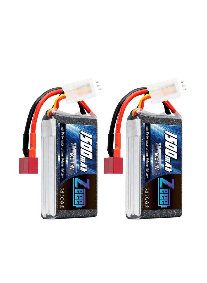 7.4V 60C 1500Mah 2S Rc Lipo Battery With Deans Plug For Fpv Drone Quadcopter Helicopter Airplane Rc Boat Rc Car Rc Models(2 Pack)