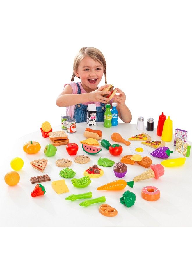 65Piece Plastic Play Food Set For Play Kitchens Fruits Veggies Sweets Drinks And More Gift For Ages 3+