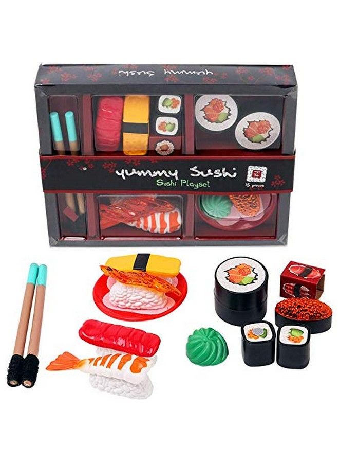 Japanese Sushi Dinner Bento Box Pretend Play Cutting Food Play Set For Kids (15 Pieces)