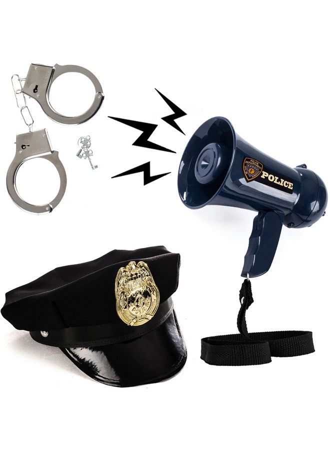 Police Officer Costume 3 Pc Set Police Dress Up Police Megaphone With Siren Policeman Hat Police Handcuffs Cop Accessories Police Officer Toys